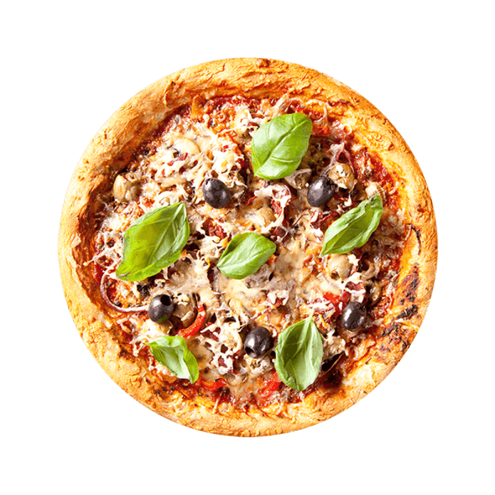 بيتزا كواترو فورماجي الإيطالية بصوص الباربكيو والمشروم وجبنة الموتزاريلا